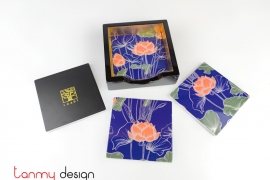 Set of 4 lotus coasters with box (Silver-edged leaf branches)